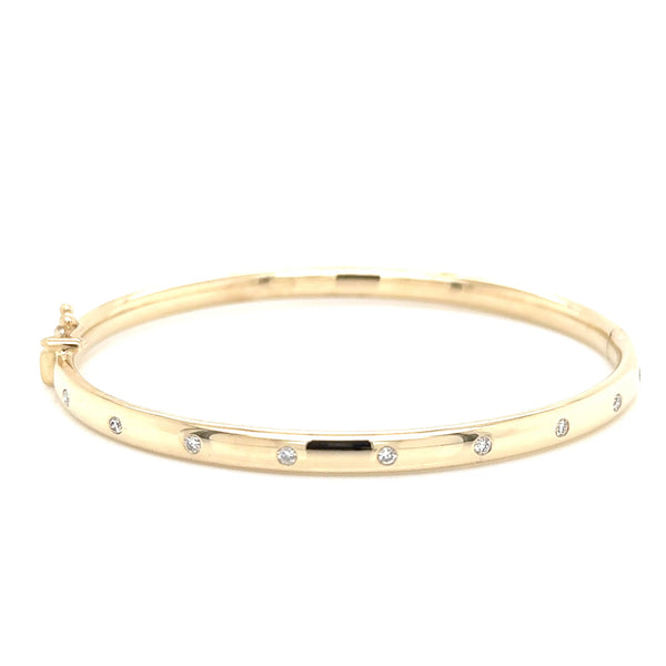 9ct Yellow Gold Hinged Flush Set Diamond Bangle