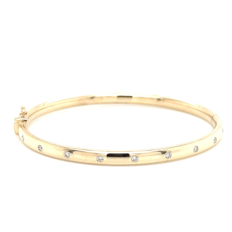 9ct Yellow Gold Hinged Flush Set Diamond Bangle