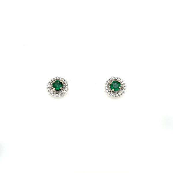 18ct White Gold Double Diamond Halo Emerald Earrings