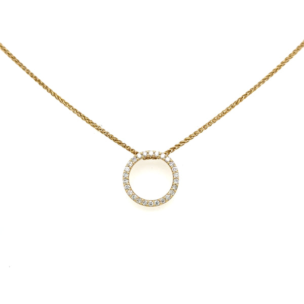 18ct Yellow Gold Circle Diamond Pendent and Chain 0.27ct