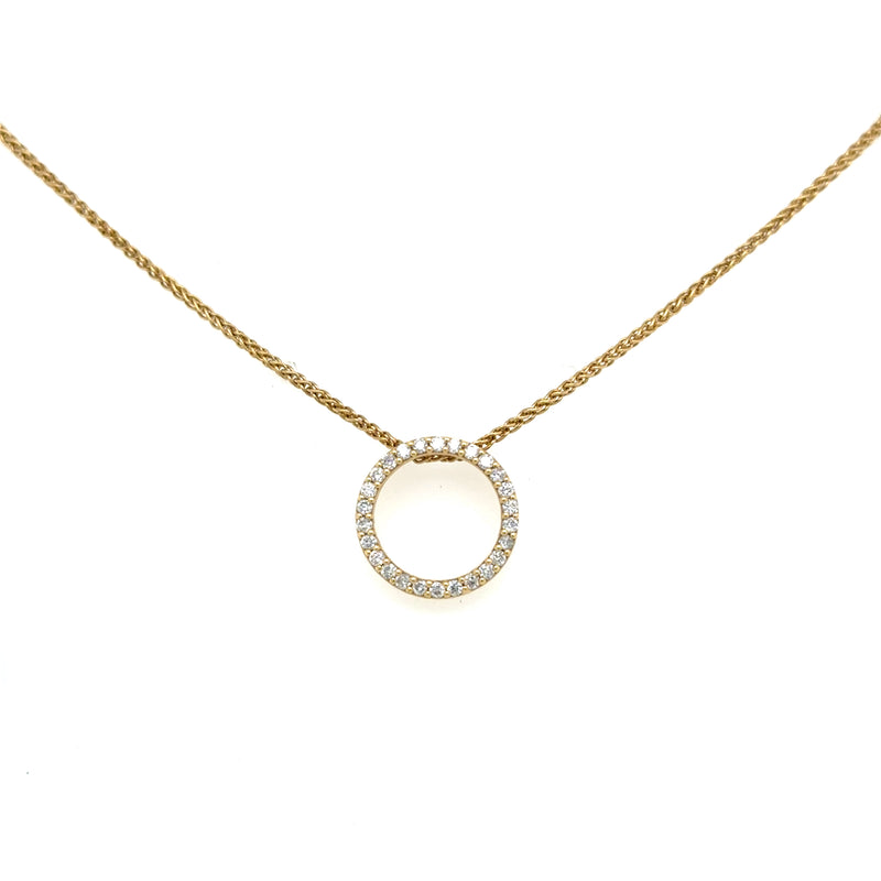 18ct Yellow Gold Circle Diamond Pendent and Chain 0.27ct