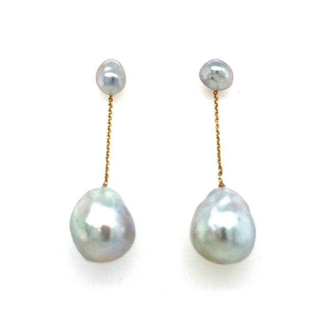 Yellow Gold Baroque Pearl Drop Earrings
