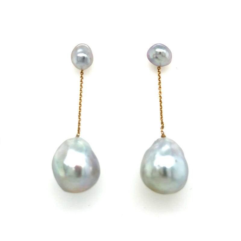 Yellow Gold Baroque Pearl Drop Earrings