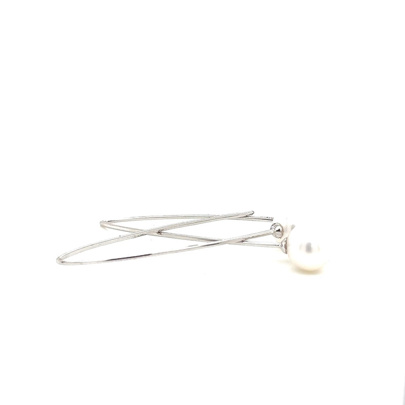 White Gold Wire Fresh Water Pearl Drop Earrrings