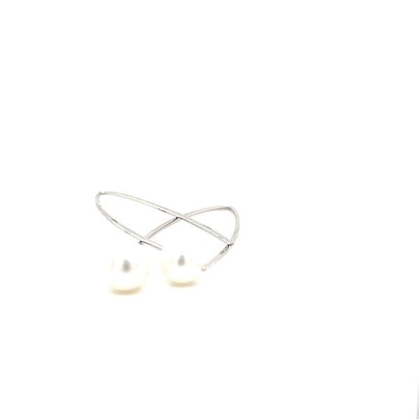 White Gold Wire Fresh Water Pearl Drop Earrrings