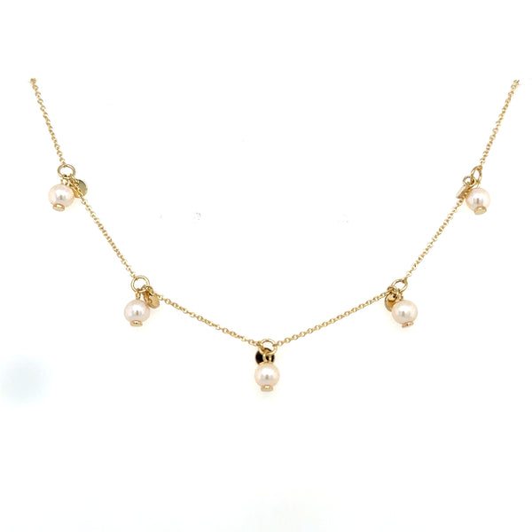 9ct Yellow Gold Necklet with 5 Pearls