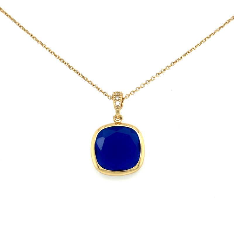 Aquaforte Gold Plated Navy Square Pendent