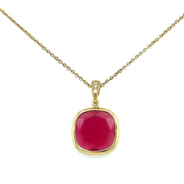 Aquaforte Gold Plated Red Square Pendent