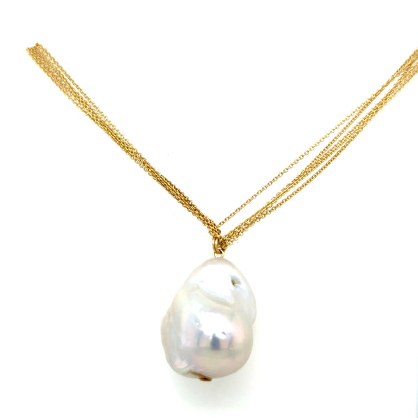 9ct Yellow Gold Multistrand Chain with Baroque Pearl