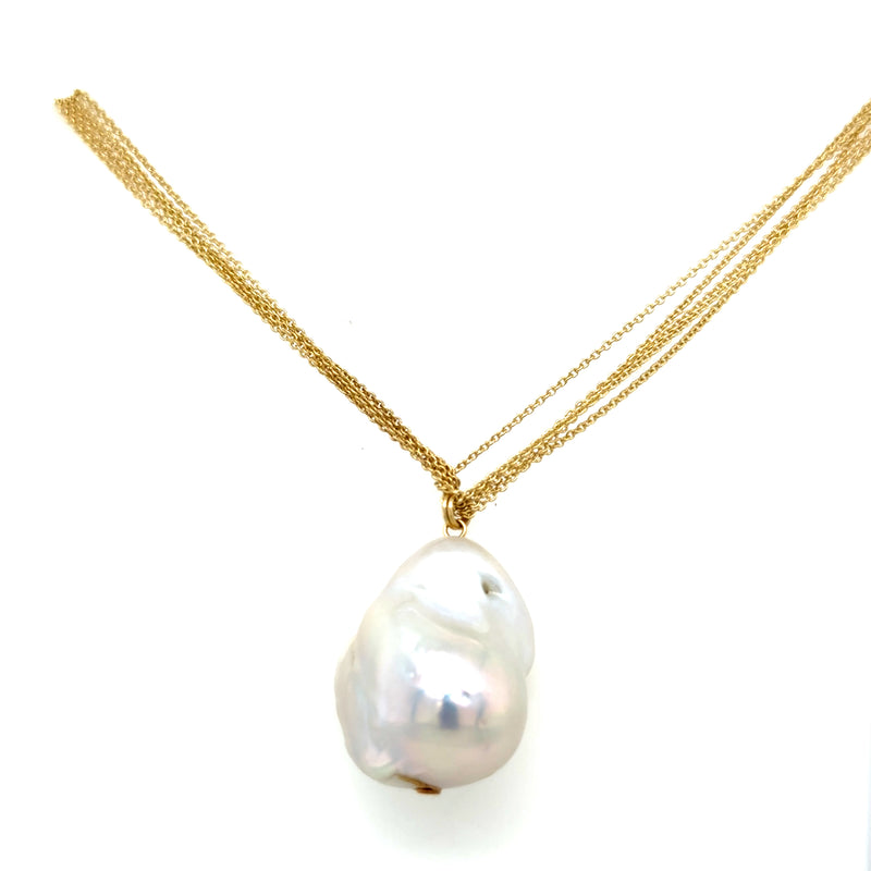 9ct Yellow Gold Multistrand Chain with Baroque Pearl