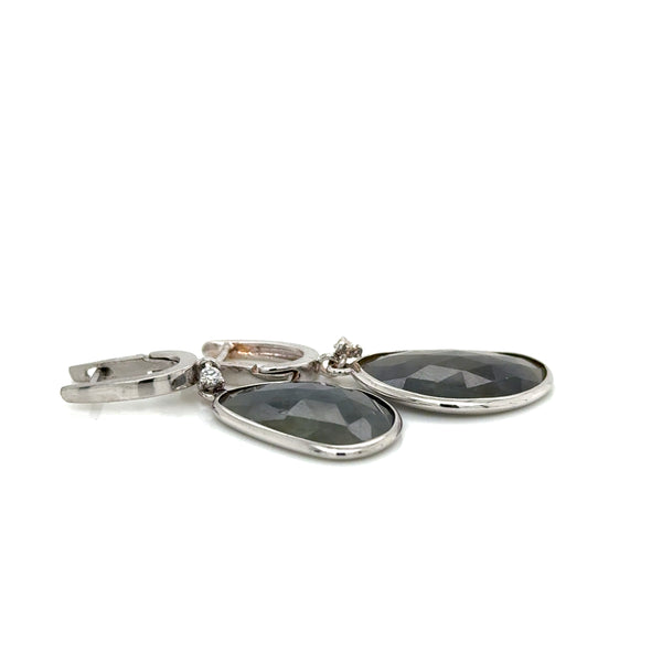 White Gold drop grey stone flat Dia Earrings