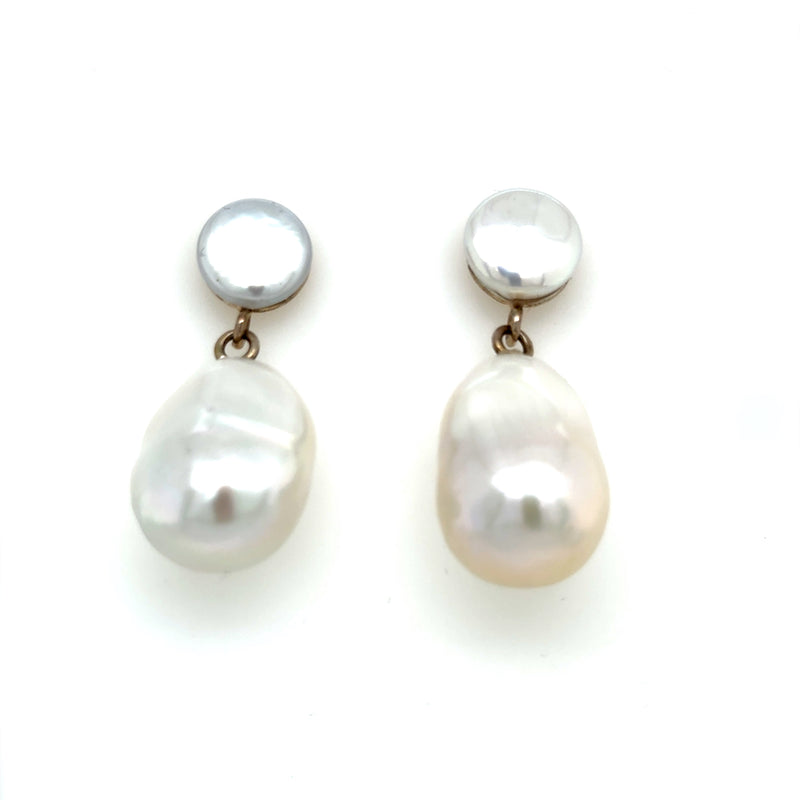 White Gold Baroque Pearl Drop Earrings