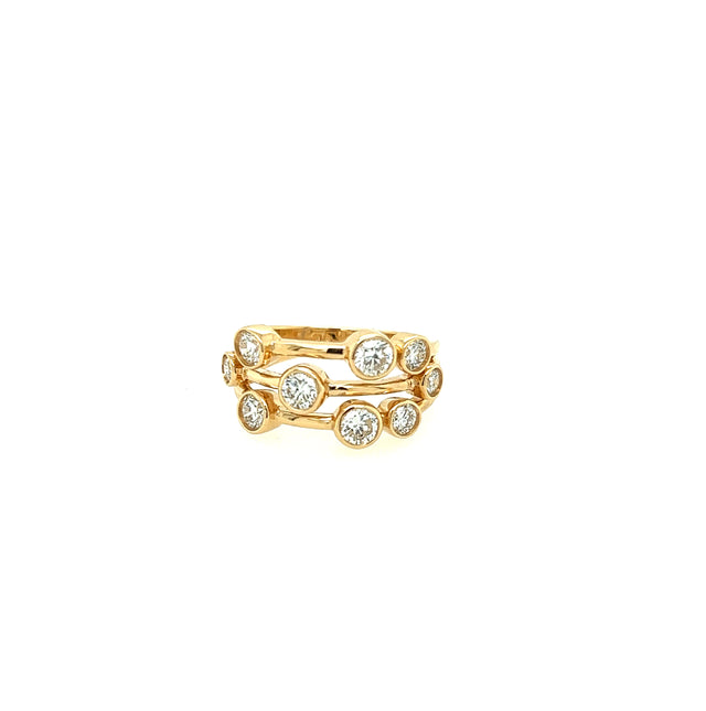 18ct Yellow Gold 3 Row Bubble Diamond Ring
