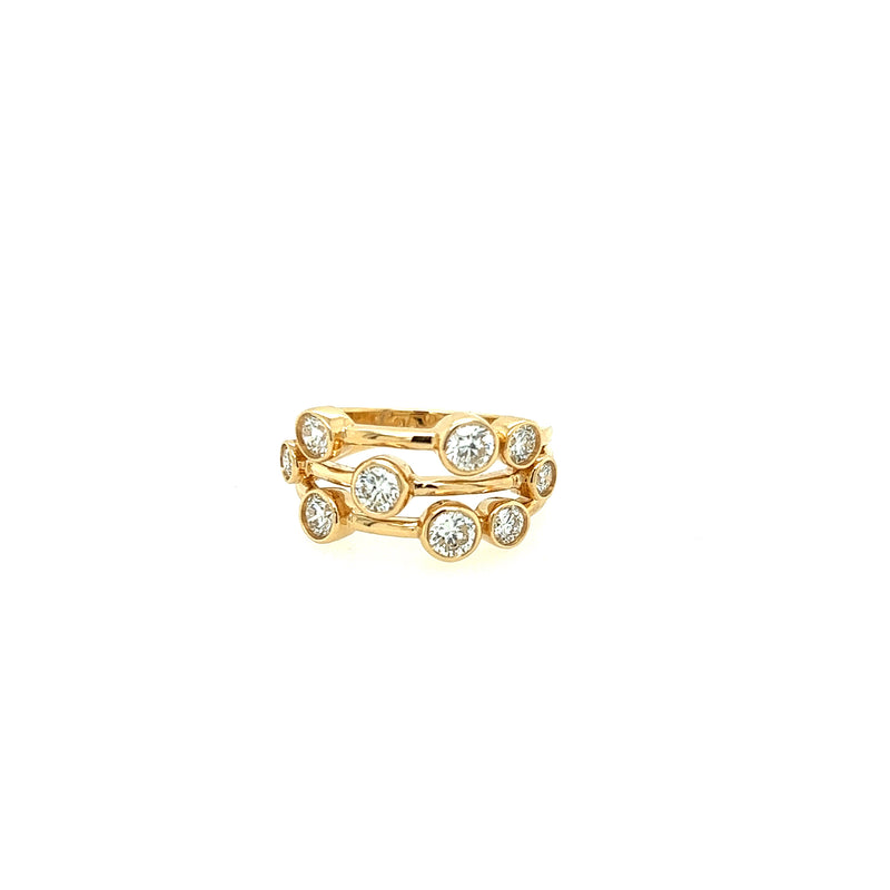 18ct Yellow Gold 3 Row Bubble Diamond Ring