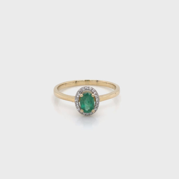 9ct Yellow Gold Emerald and Diamond Halo Ring