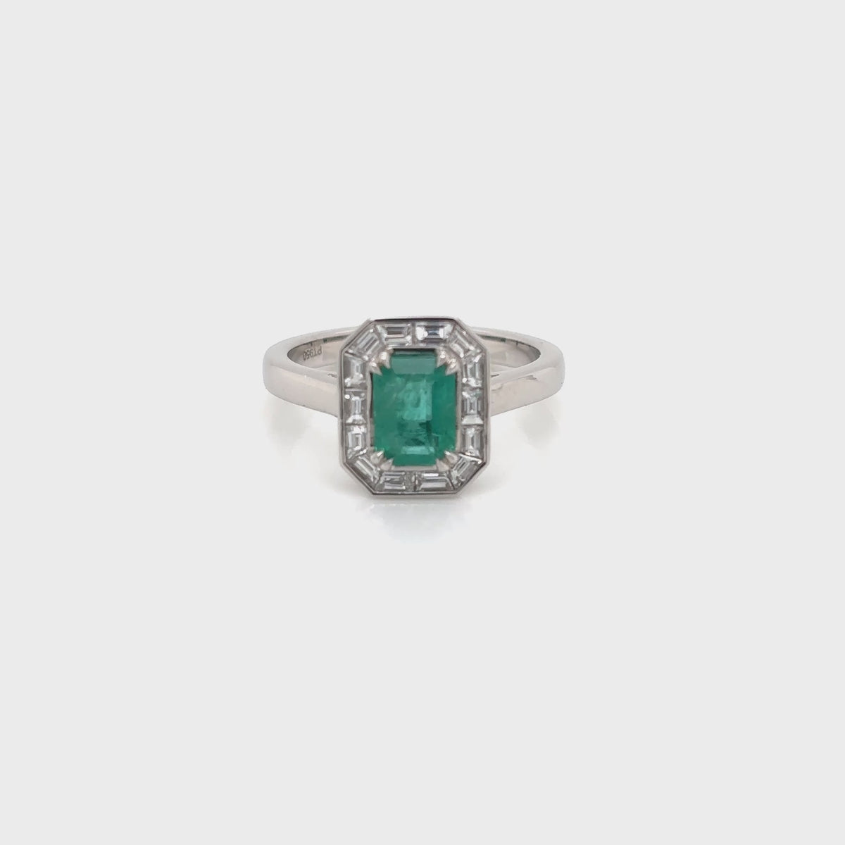 Platinum Octagonal Emerald and Baguette Diamond Ring