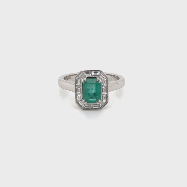 Platinum Octagonal Emerald and Baguette Diamond Ring