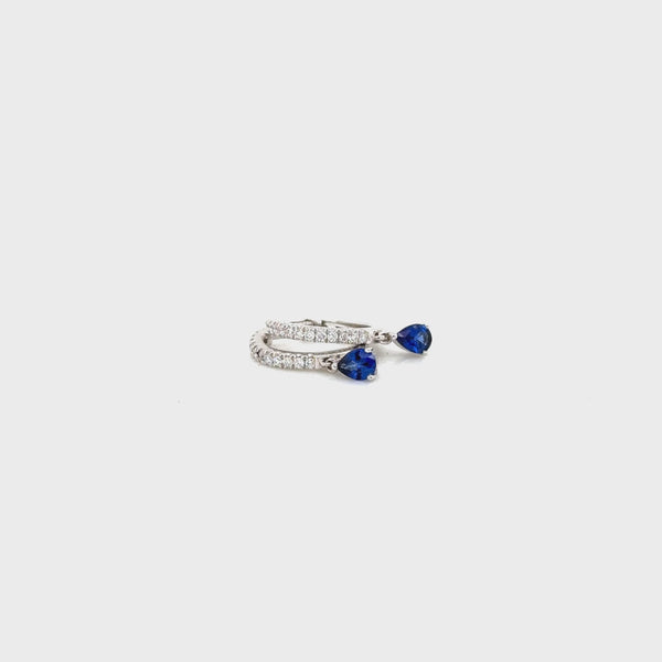 18ct white gold Diamond hoops earrings with Sapphire drop