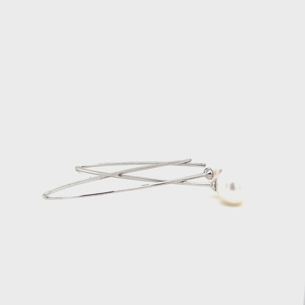 White Gold Wire Fresh Water Pearl Drop Earrrings