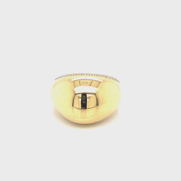 18ct Yellow Gold Dome Ring with Diamond Detail