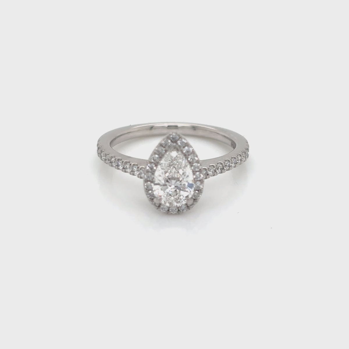 Platinum Pear Shaped Halo Diamond Ring 1.10ct