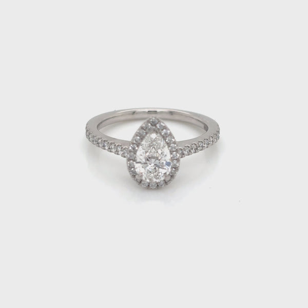 Platinum Pear Shaped Halo Diamond Ring 1.10ct