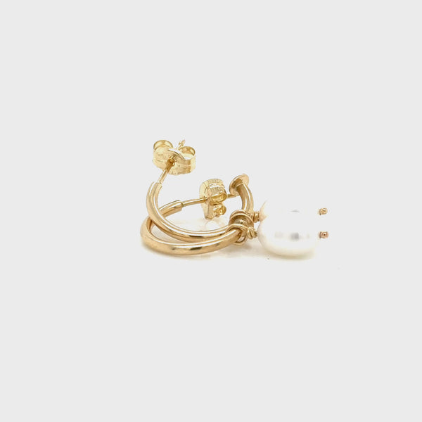 9ct Yellow Gold Freshwater Cultured Pearl Hoop Earrings