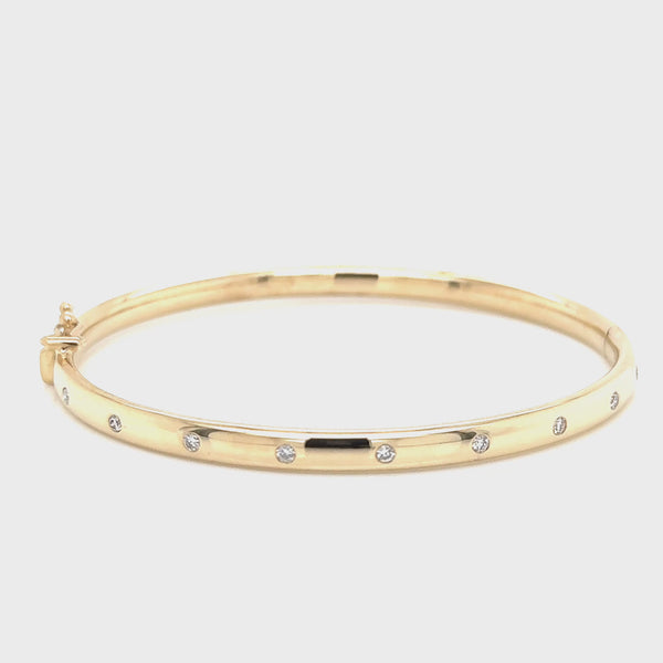 9ct Yellow Gold Hinged Flush Set Diamond Bangle