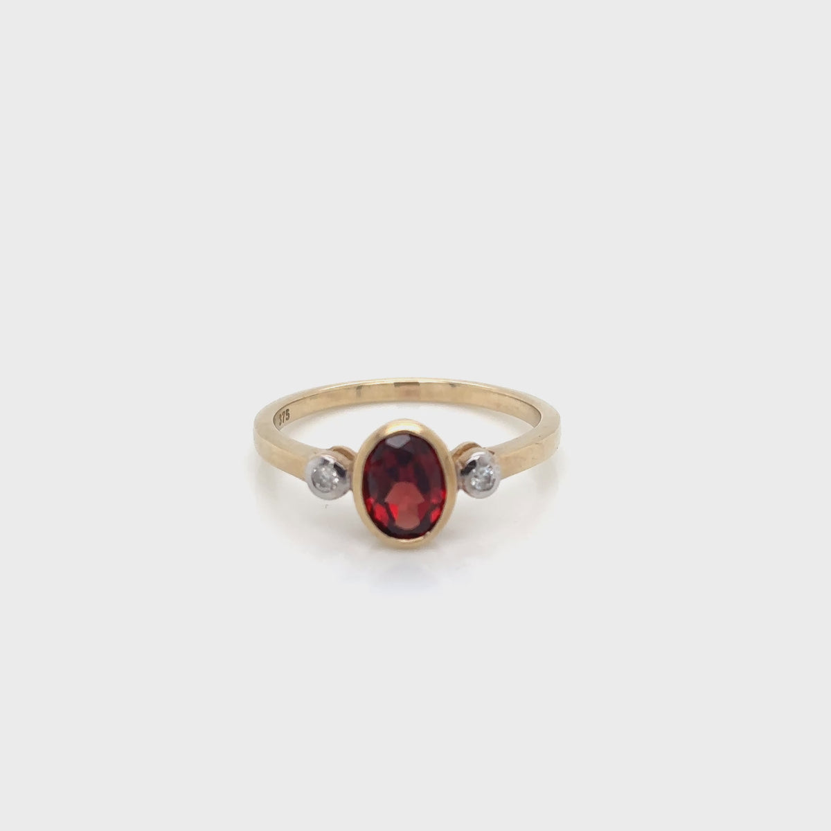 9ct Yellow Gold Garnet and Diamond Ring