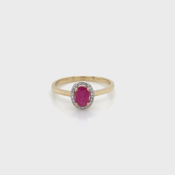 9ct yellow Gold Ruby and Diamond Halo Ring