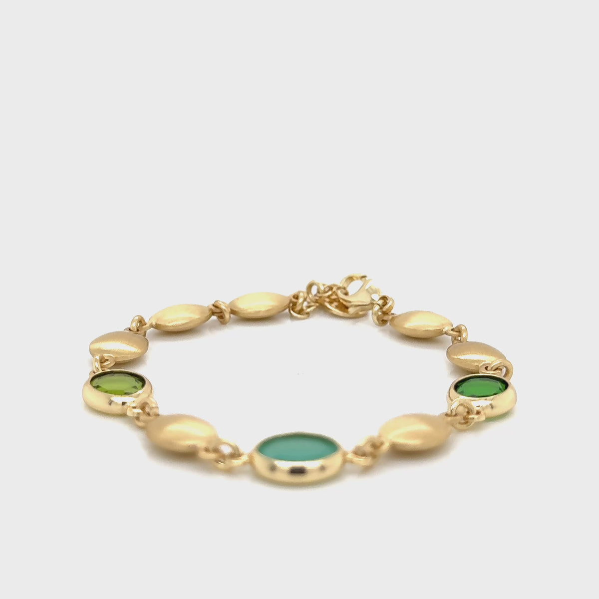 Aquaforte Gold Plated Brushed Bracelet with Green Stones