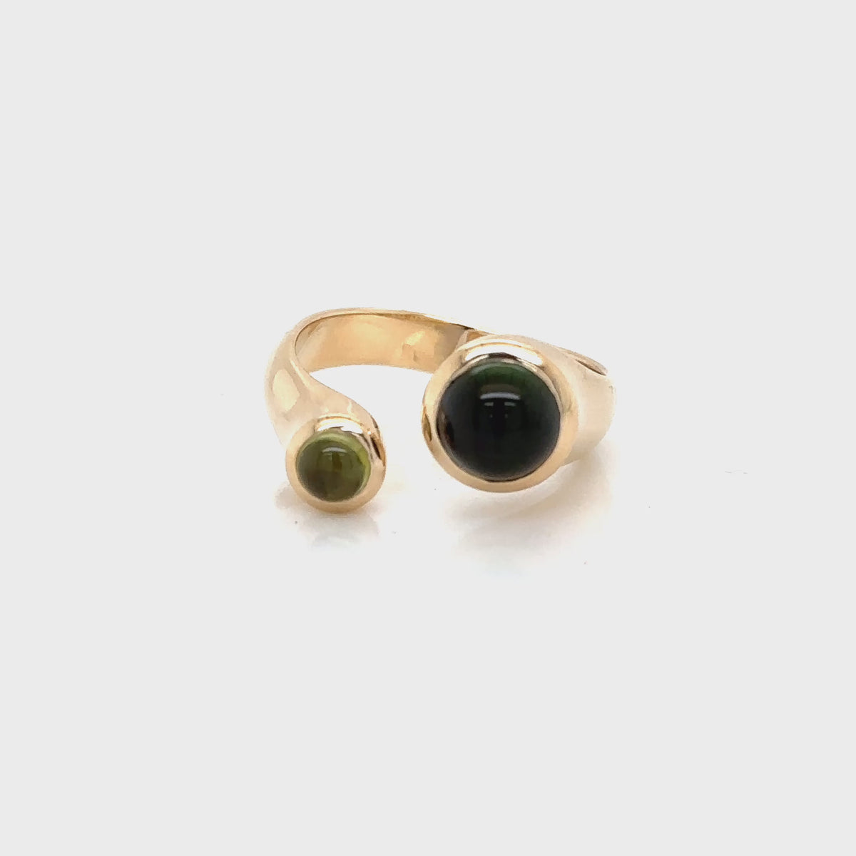 14ct Yellow Gold Green Tourmaline 4mm Peridot 7mm Globe Sphere Ring
