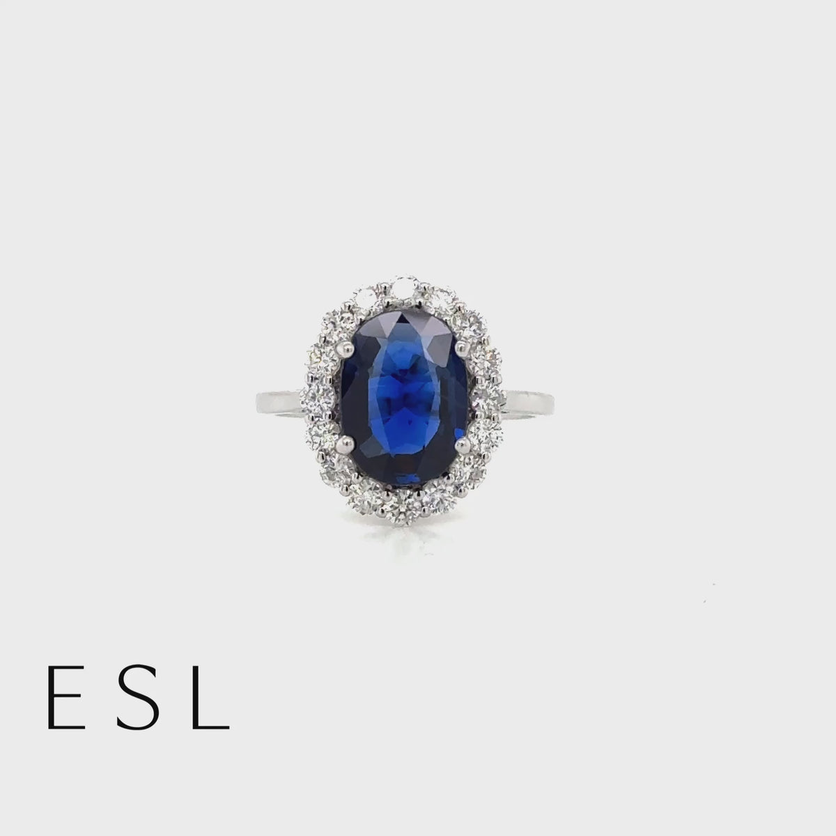 18ct White Gold Oval Sapphire & Diamond Ring