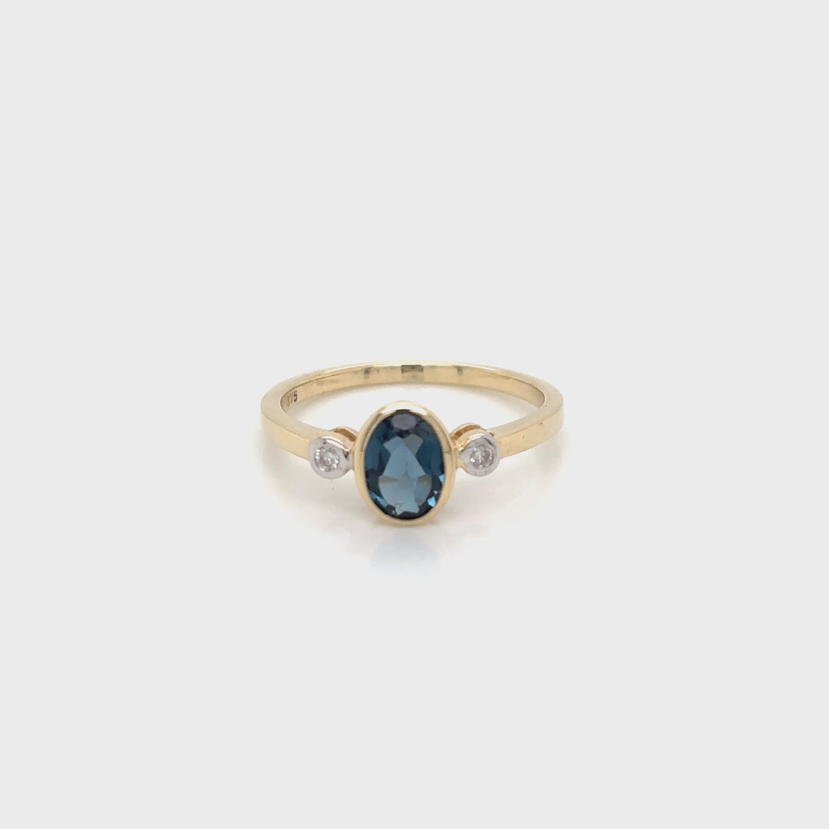9ct Yellow Gold London Blue and Diamond Ring