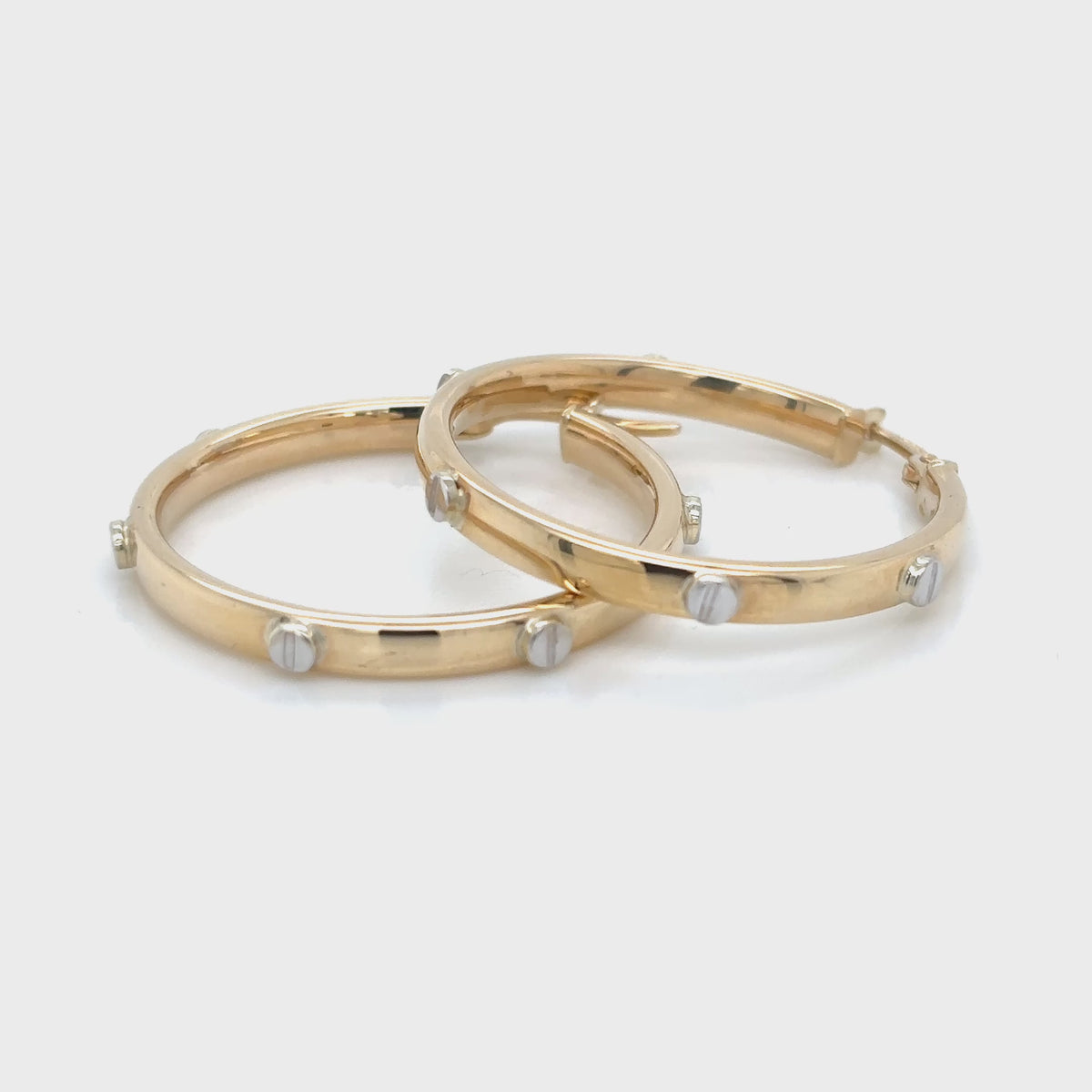 9ct Yellow/White Gold Hoops with Screw Motif