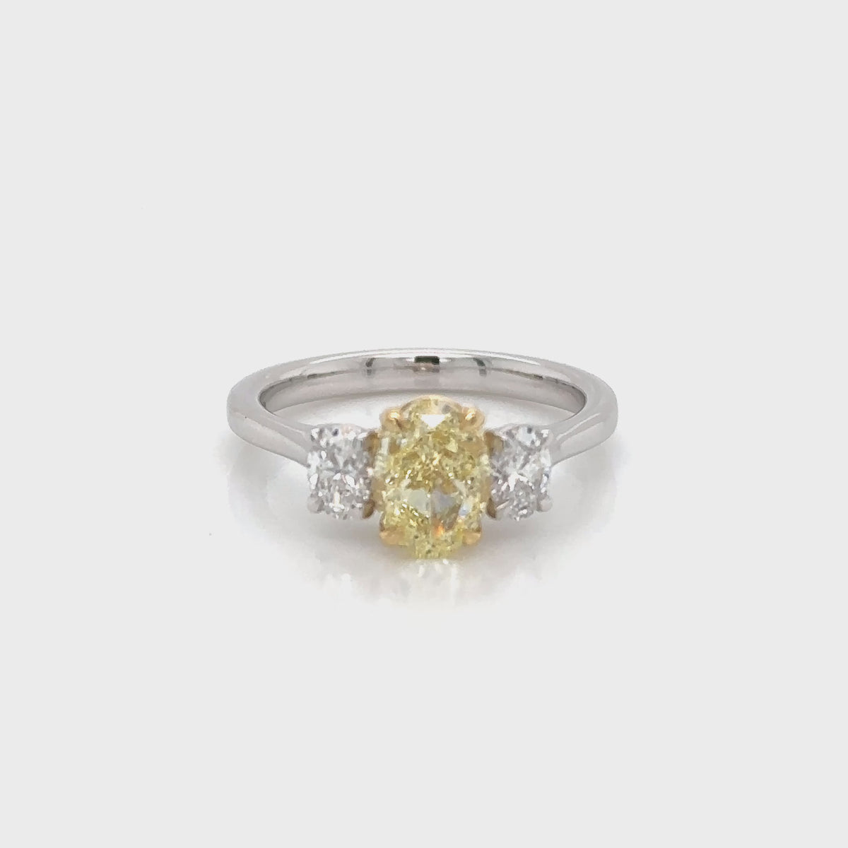 1.50ct Platinum Natural Fancy Yellow Diamond 3 Stoned Ring