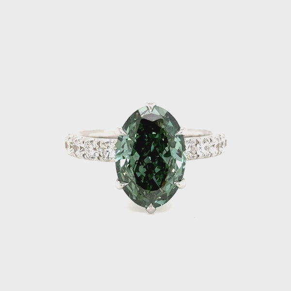 18ct White Gold Lab Grown Green Diamond Ring 3.54ct