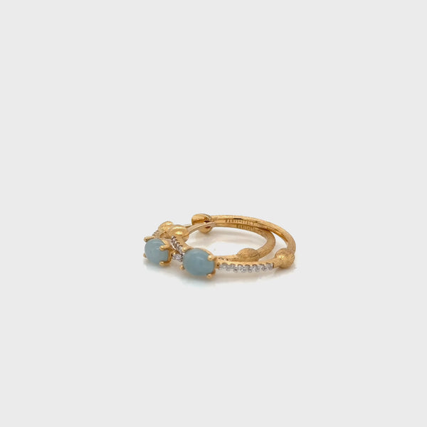 Nanis 18ct Yellow Gold Aquamarine and Diamond Hoop Earrings