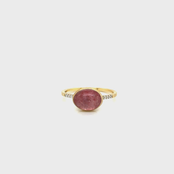 Nanis 18ct Yellow Gold Strawberry Quartz and Diamond Boules Ring