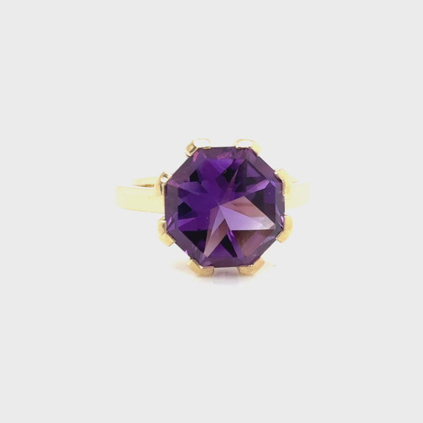 9ct Yellow Gold Amethyst Claw Set Ring