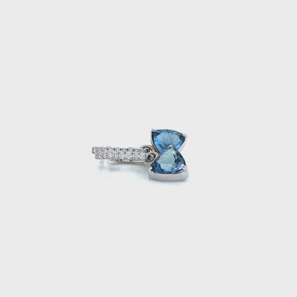 18ct White Gold Diamond Hoops with Aquamarine Drop Earrings