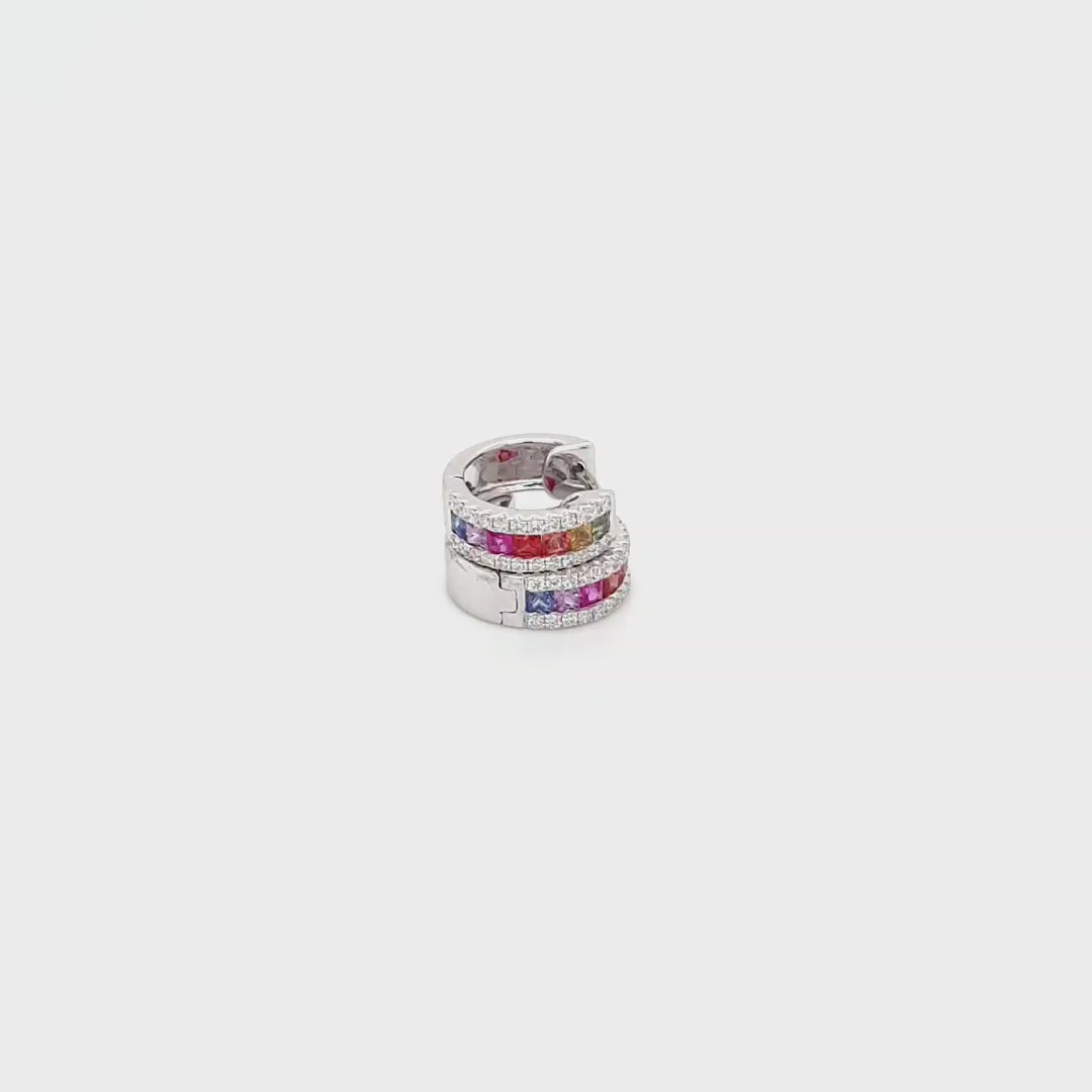 18ct White Gold Multi Colour Sapphire and Diamond Hoop Earrings