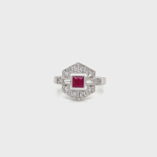 Platinum Ruby and Diamond Ring