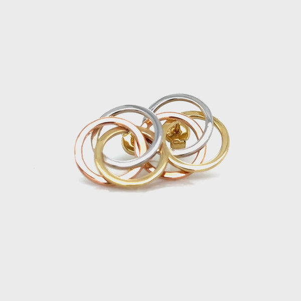 9ct Rose Yellow and White Gold Circle Stud Earrings