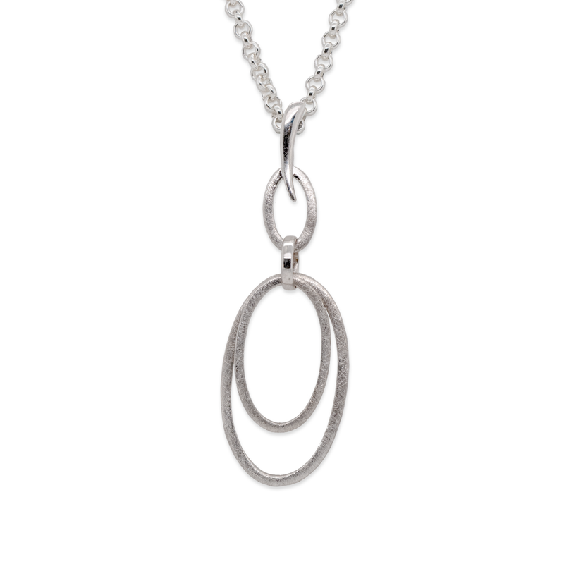 Double Oval Brushed Silver Pendant