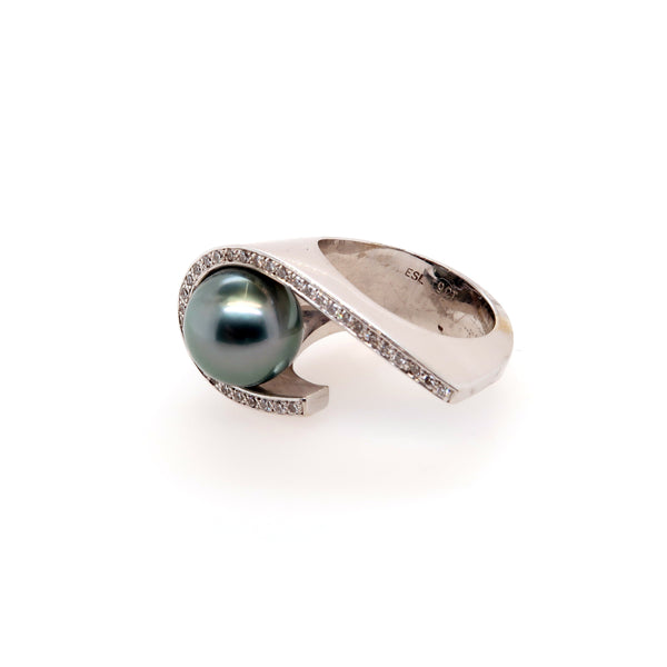 Diamond and Tahitian Pearl Ring