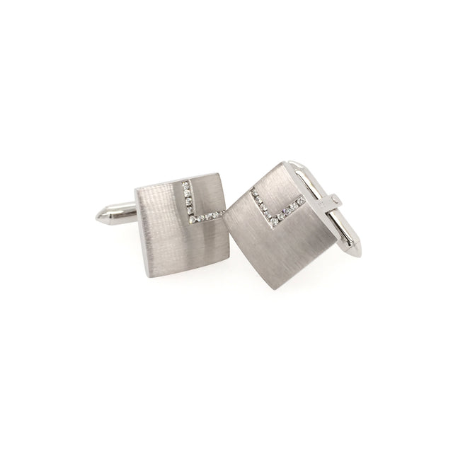 9ct White Gold Cufflinks with Diamond corner setting