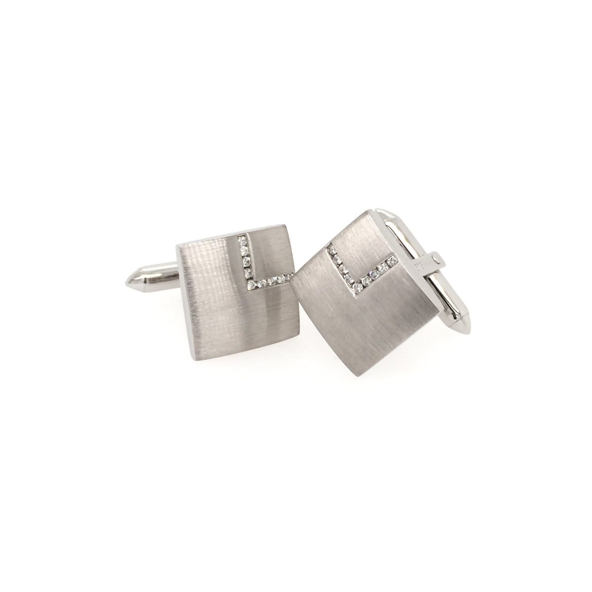 9ct White Gold Cufflinks with Diamond corner setting